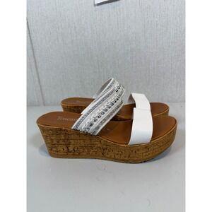 Toscanella Women Wedge Slides White Straps Size 8